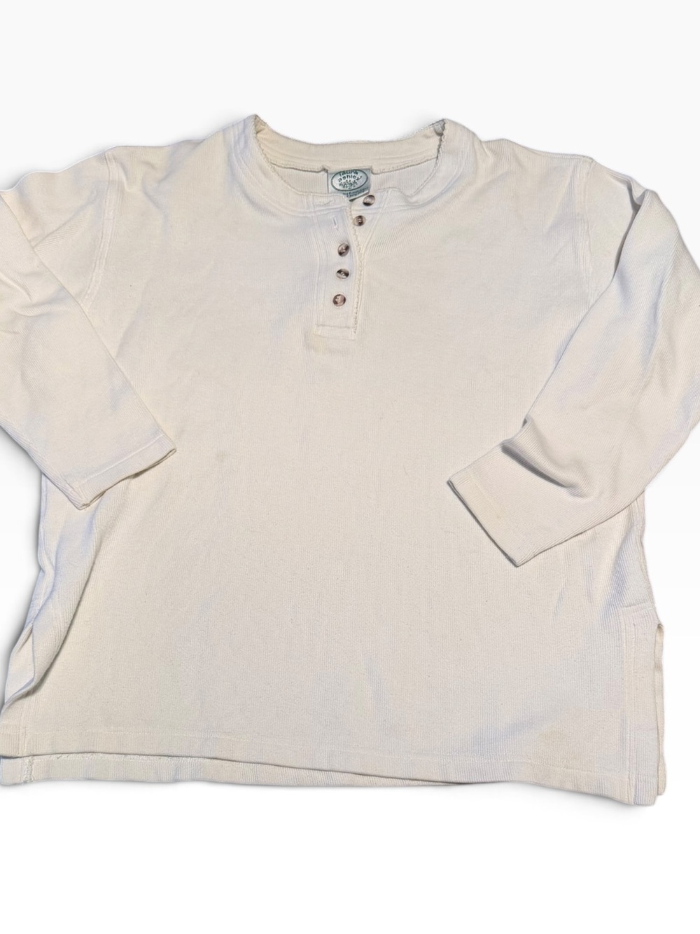 Vintage Laura Ashley Classic Cream Henley Long-Sleeve Top M